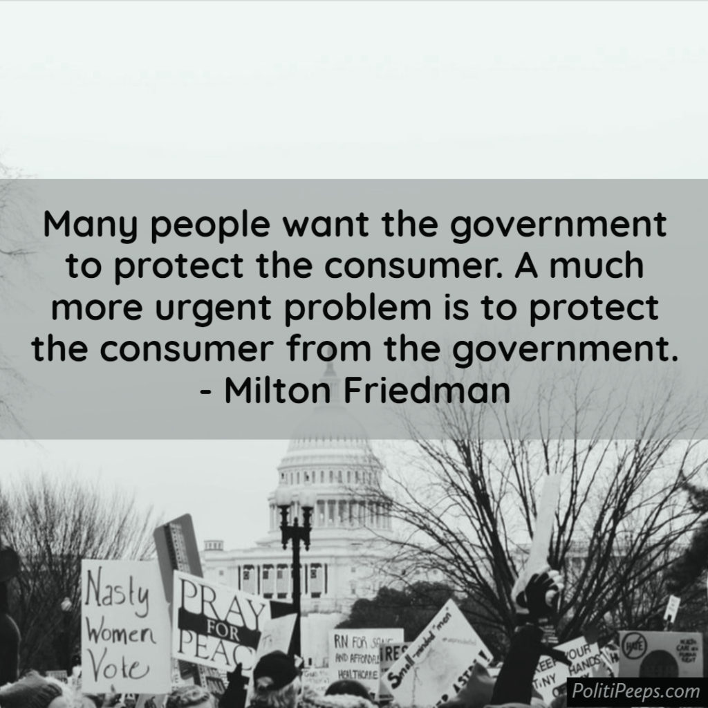 Many people want the government to protect the consumer. A much more urgent problem is to protect the consumer from the government. -  Milton Friedman