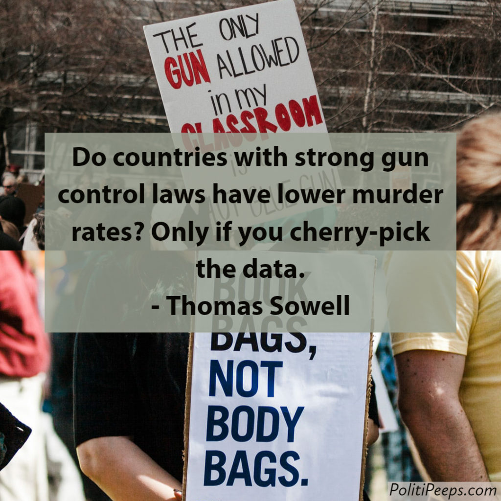 Do countries with strong gun control laws have lower murder rates? Only if you cherry-pick the data. -  Thomas Sowell